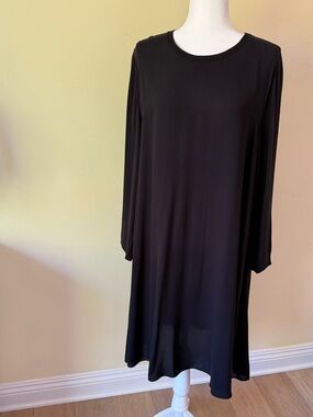 Eileen Fisher Black Minimalist  Dress 100% Silk Size L